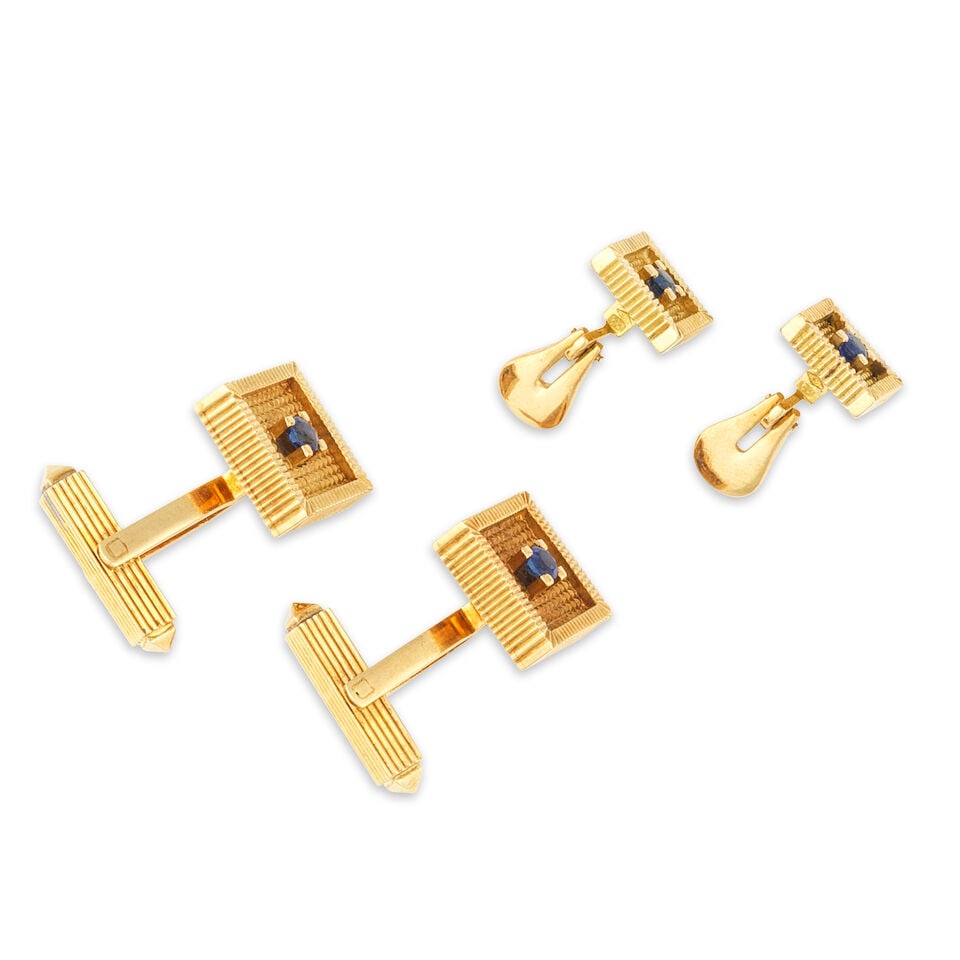 PAIR OF SAPPHIRE CUFFLINKS AND COLLAR BUTTONS PAIRE DE BOUTONS DE MANCHETTE ET DE BOUTONS DE CO... - 2