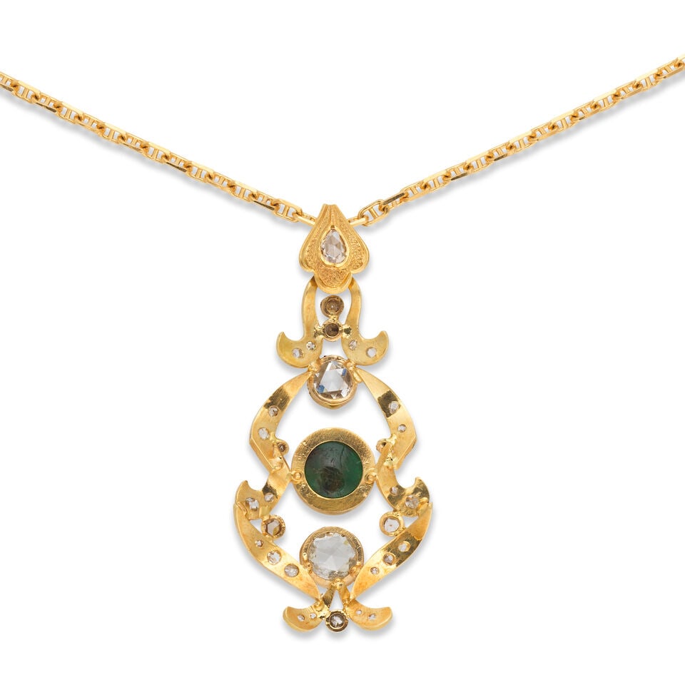 EMERALD AND DIAMOND PENDANT NECKLACE COLLIER PENDENTIF ÉMERAUDE ET DIAMANTS - 2