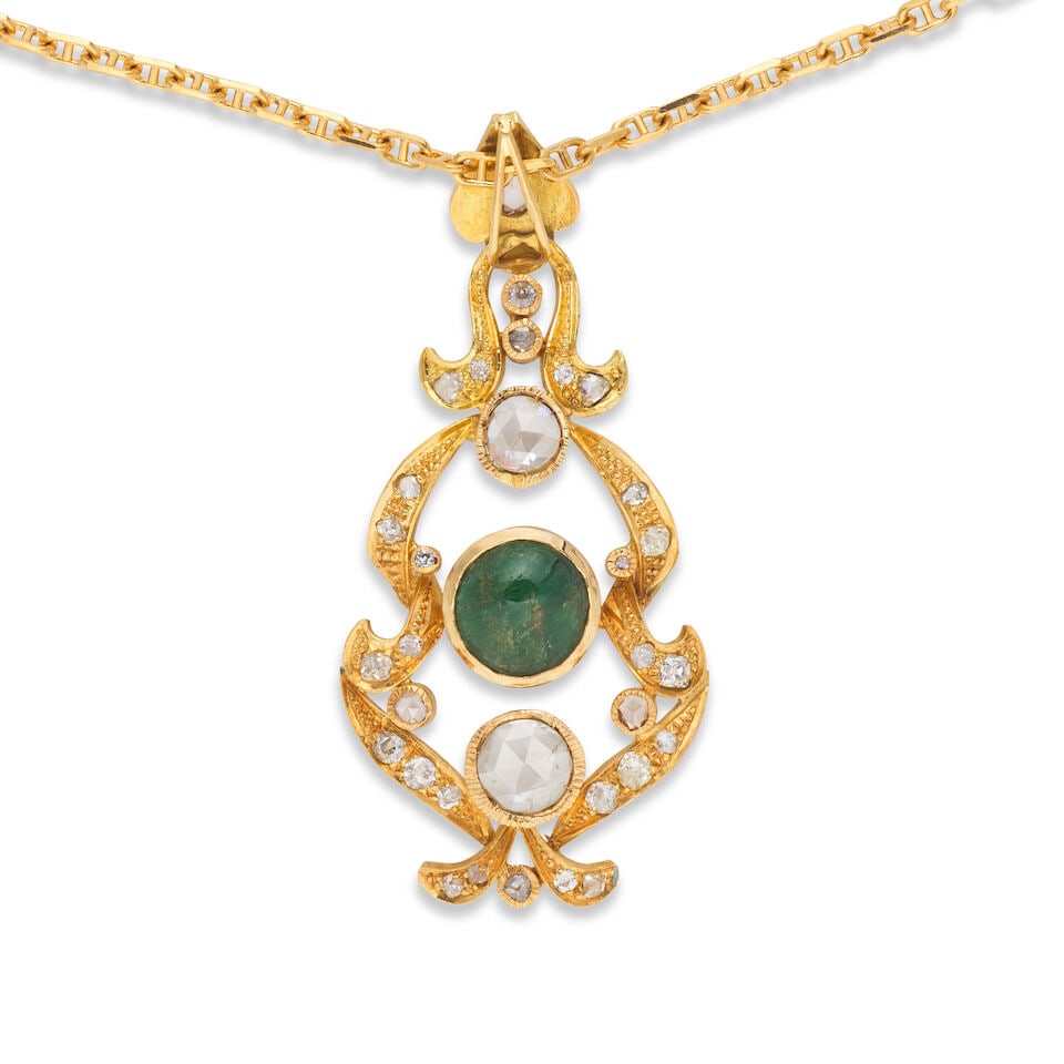 EMERALD AND DIAMOND PENDANT NECKLACE COLLIER PENDENTIF ÉMERAUDE ET DIAMANTS - 3