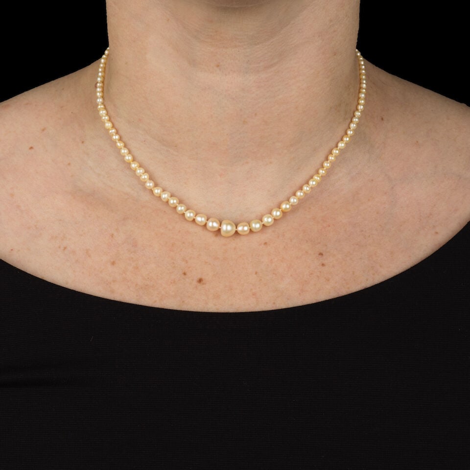 NATURAL PEARL AND DIAMOND NECKLACE COLLIER PERLES FINES ET DIAMANTS - 2