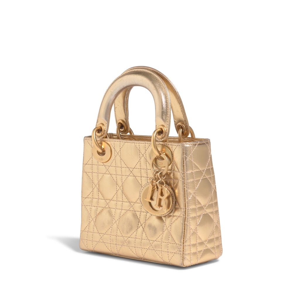 CHRISTIAN DIOR: METALLIC GOLD CANNAGE LEATHER MINI LADY DIOR 1997 | John Galliano - 4