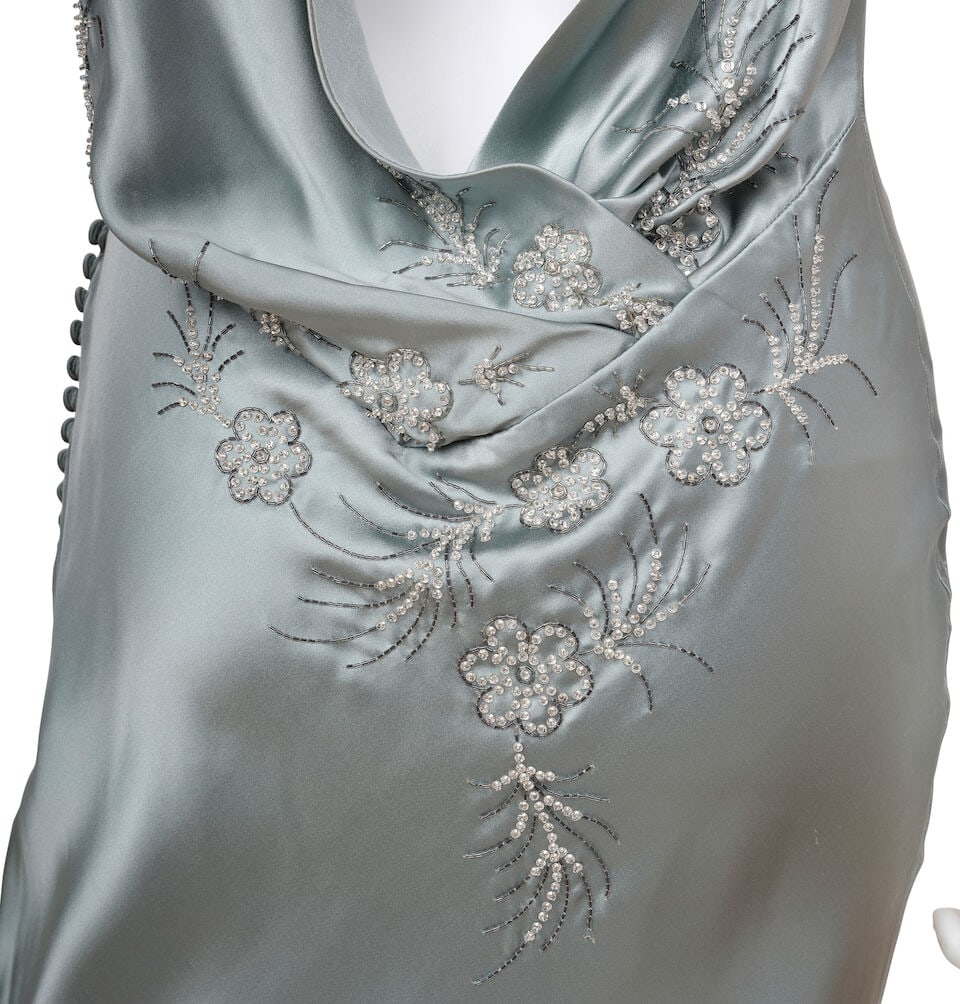 CHRISTIAN DIOR: BLUE SILK BIAS CUT BEADED GOWN Fall 2004 | John Galliano - 2