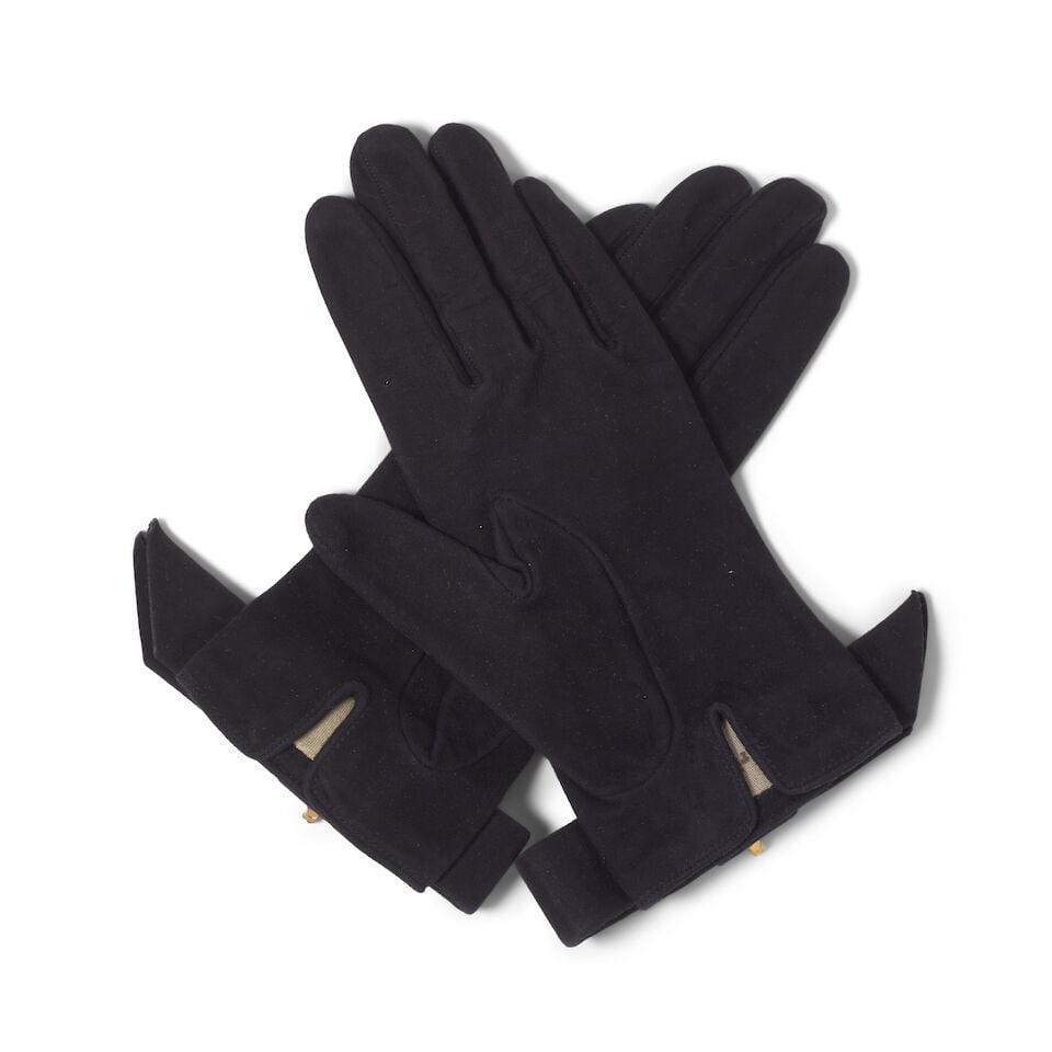 CHRISTIAN DIOR: BLACK SUEDE EMBELLISHED GLOVES - 2