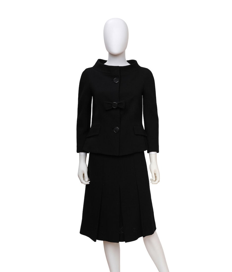 CHRISTIAN DIOR: BLACK TWEED PLEATED SKIRT SUIT ENSEMBLE Fall 2008 | John Galliano (1 of 3)