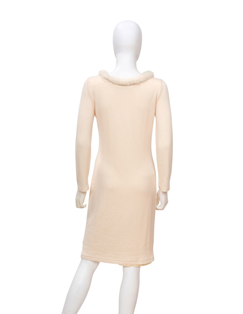 CHRISTIAN DIOR: CREAM FUR TRIM CASHMERE KNIT DRESS Fall 2008 | John Galliano - 2