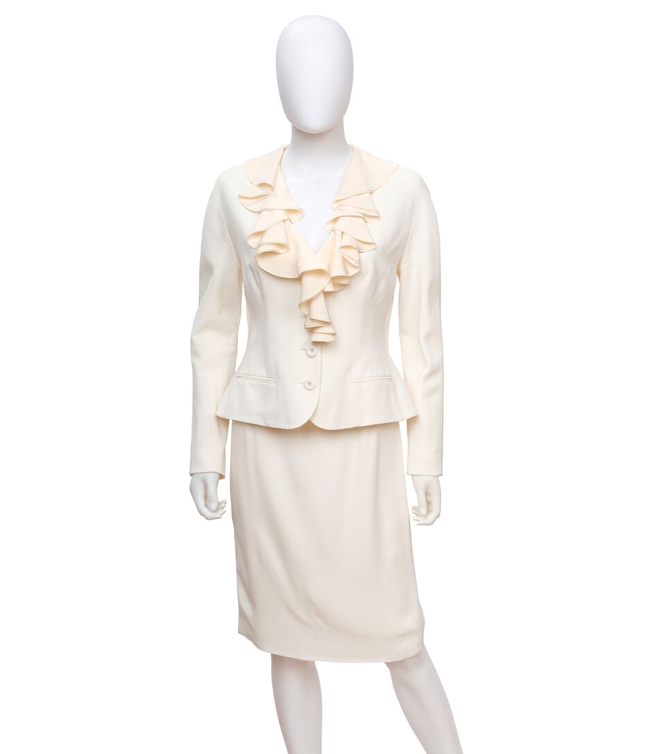 CHRISTIAN DIOR: CREAM RUFFLE SKIRT SUIT ENSEMBLE Spring 2008 | John Galliano (1 of 3)