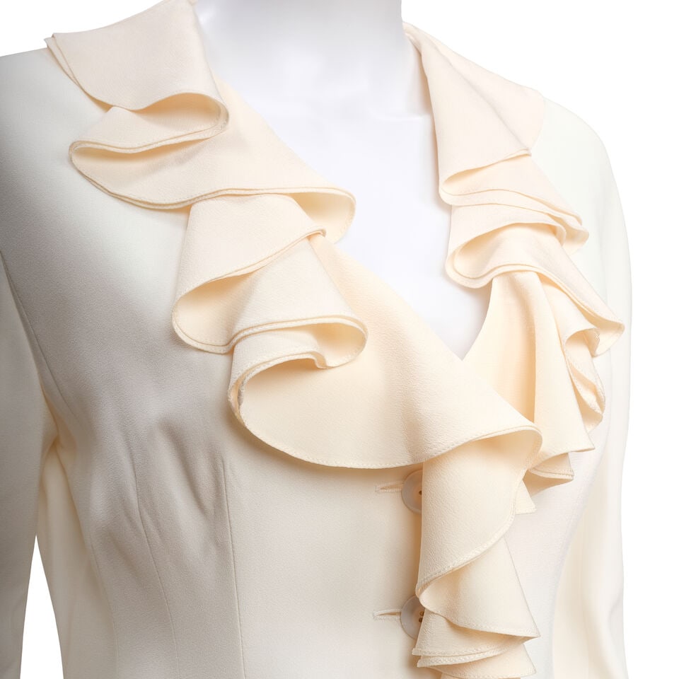 CHRISTIAN DIOR: CREAM RUFFLE SKIRT SUIT ENSEMBLE Spring 2008 | John Galliano - 3