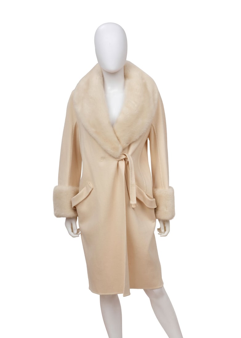 CHRISTIAN DIOR: CREAM CASHMERE FUR TRIM COAT Fall 2008 | John Galliano (1 of 2)