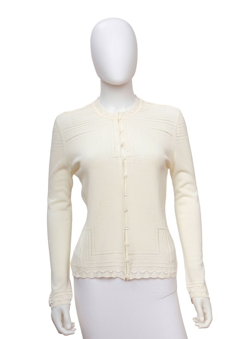 CHRISTIAN DIOR: WHITE KNIT LASERCUT CARDIGAN Spring/Summer 2001 | John Galliano (1 of 3)