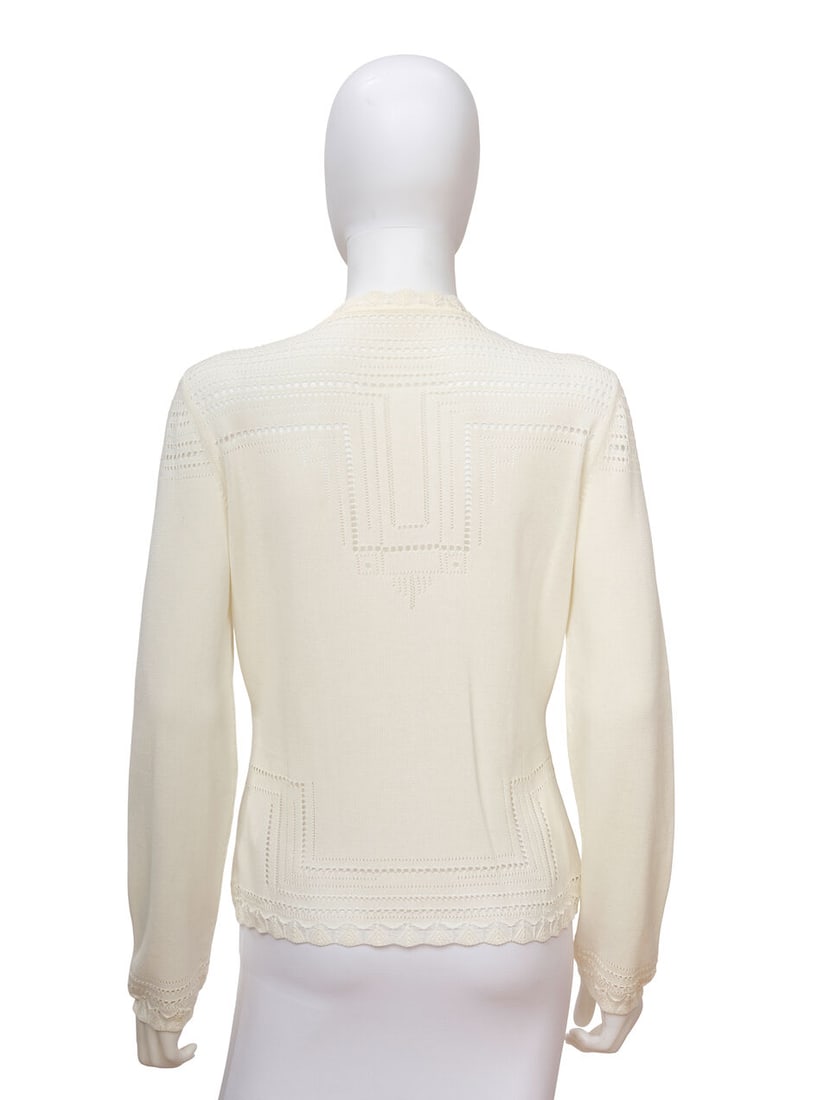 CHRISTIAN DIOR: WHITE KNIT LASERCUT CARDIGAN Spring/Summer 2001 | John Galliano - 3