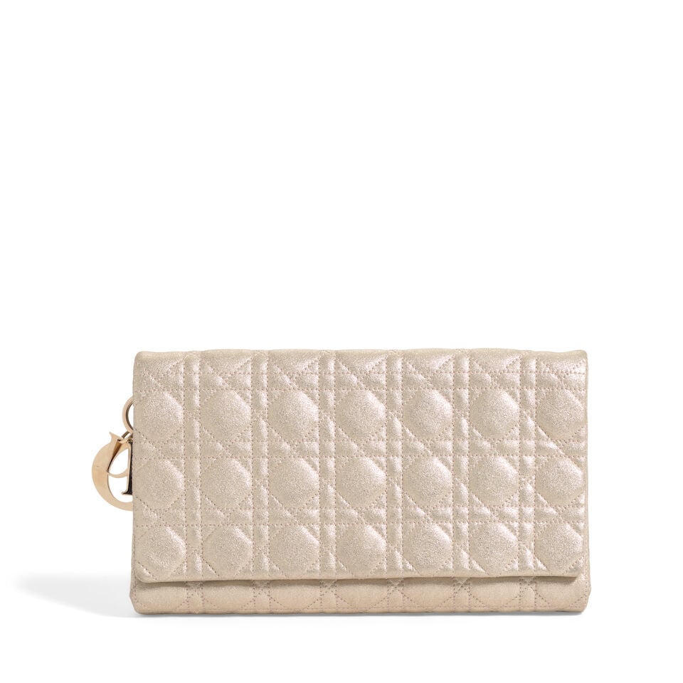 CHRISTIAN DIOR: METALLIC GOLD CANNAGE LEATHER LADY DIOR CLUTCH 2008 | John Galliano (1 of 5)