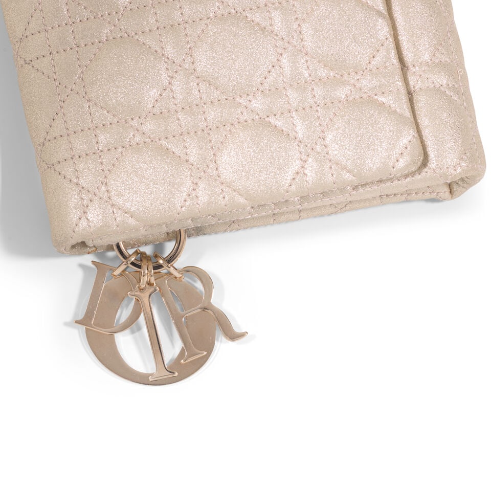 CHRISTIAN DIOR: METALLIC GOLD CANNAGE LEATHER LADY DIOR CLUTCH 2008 | John Galliano - 2