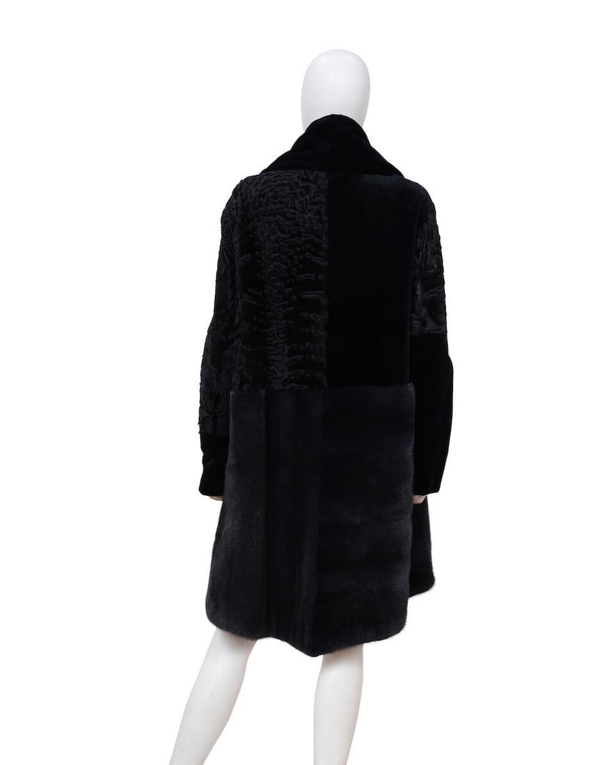 CHRISTIAN DIOR: NAVY FUR PATCHWORK COAT Cruise 2015 | Look 30 | Raf Simons - 2