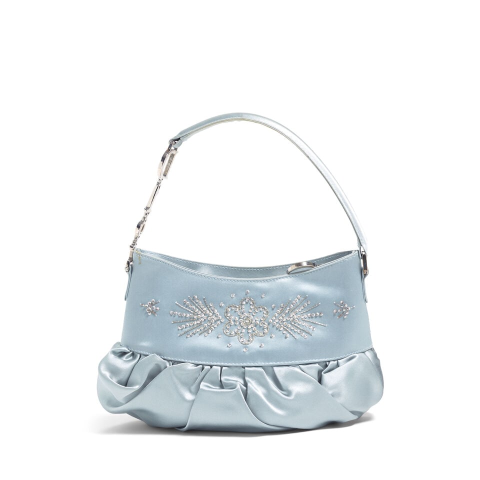 CHRISTIAN DIOR: BLUE SATIN EMBELLISHED BALLERINA CORSET BAG Fall 2004 | John Galliano - 4