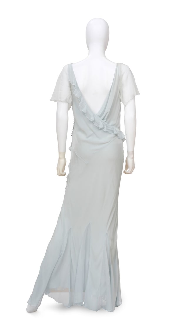 CHRISTIAN DIOR: BLUE CHIFFON BIAS CUT RUFFLE GOWN Fall 2004 | John Galliano - 3