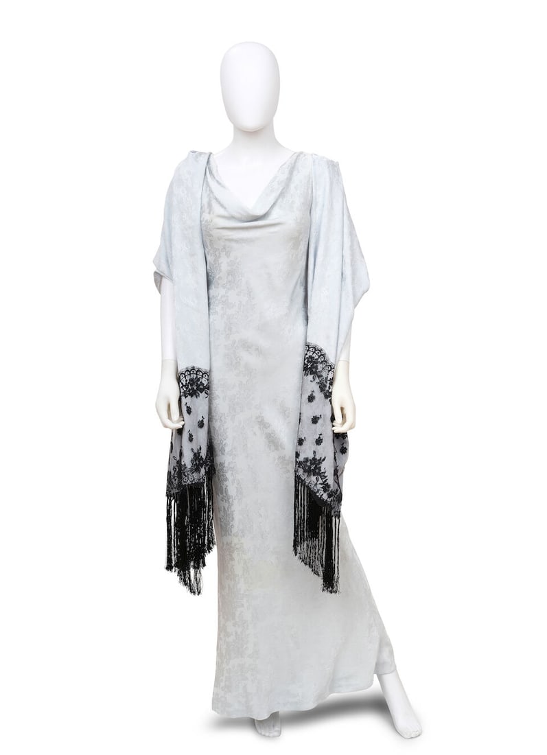 CHRISTIAN DIOR: BLUE BIAS CUT DAMASK GOWN Spring 1998 | John Galliano (1 of 3)