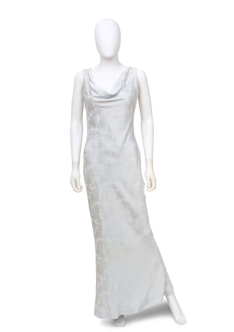 CHRISTIAN DIOR: BLUE BIAS CUT DAMASK GOWN Spring 1998 | John Galliano - 3