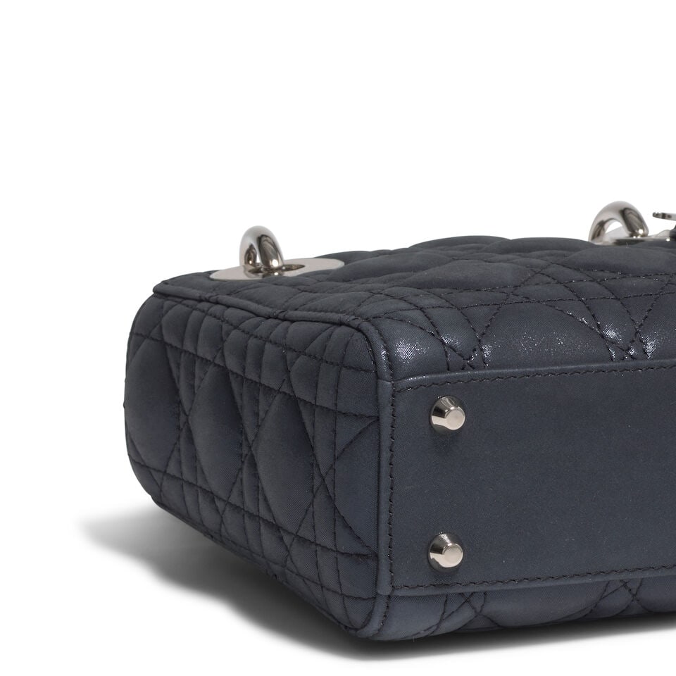 CHRISTIAN DIOR: NAVY CANNAGE IRIDESCENT MINI LADY DIOR 2015 | Raf Simons - 2