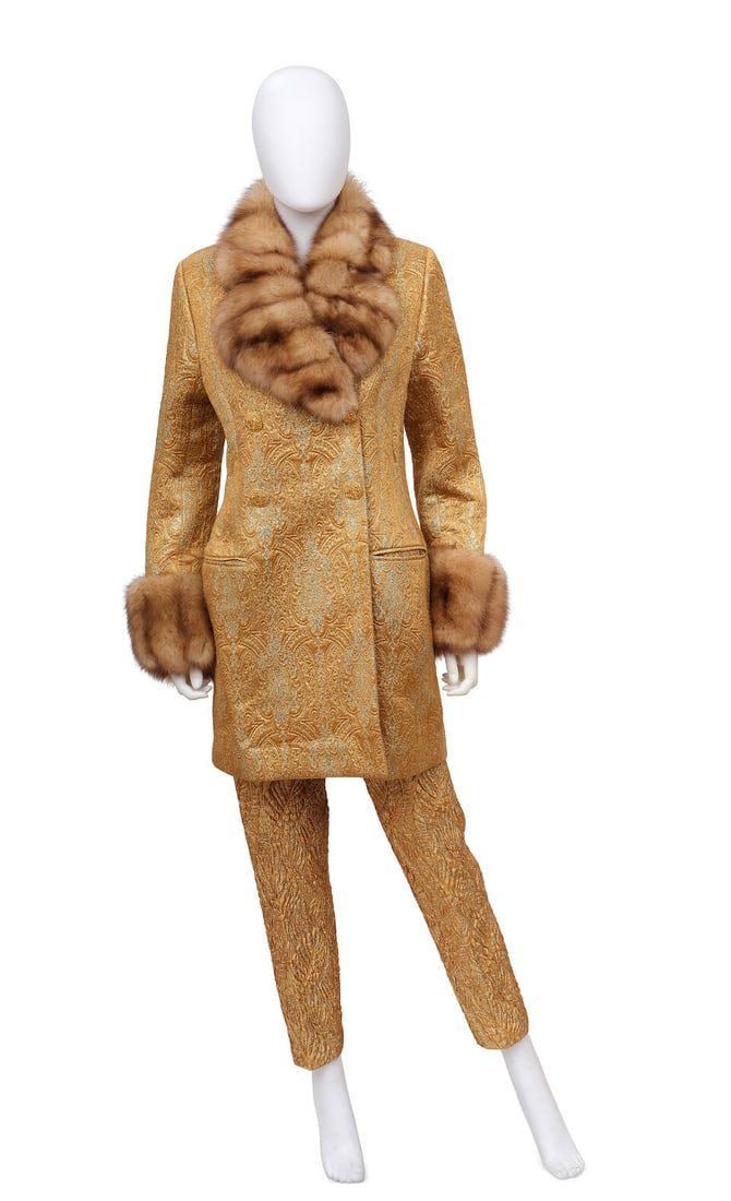 CHRISTIAN DIOR: GOLD BROCADE FUR TRIM SUIT Fall 1994 | Gianfranco Ferré (1 of 3)