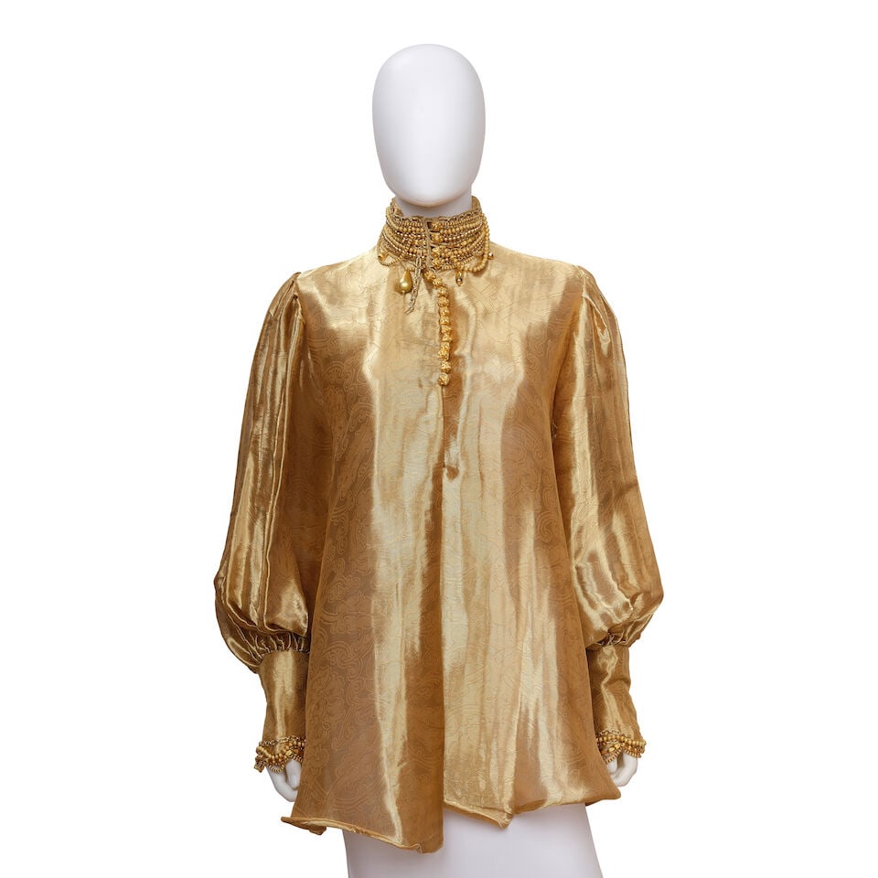 CHRISTIAN DIOR: GOLD SILK DAMASK BEADED TUNIC Fall 1994 | Gianfranco Ferré (1 of 4)