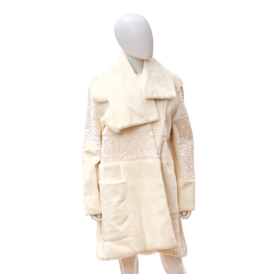 CHRISTIAN DIOR: CREAM FUR PATCHWORK COAT Cruise 2015 | Look 29 | Raf Simons (1 of 2)