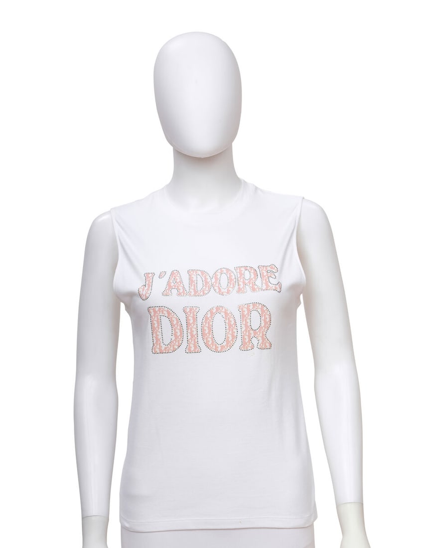 CHRISTIAN DIOR: WHITE CRYSTAL EMBELLISHED DIORISSIMO 'J'ADORE' T-SHIRT Spring 2004 | John Galliano (1 of 4)