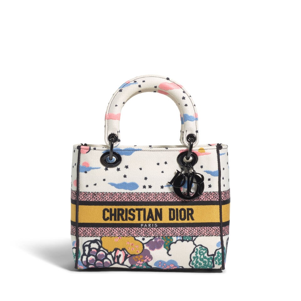 CHRISTIAN DIOR: CIEL DE RÊVE EMBROIDERED CANVAS MEDIUM LADY D-LITE 2022 | Maria Grazia Chiuri: CHRISTIAN DIOR: CIEL DE RÊVE EMBROIDERED CANVAS MEDIUM LADY D-LITE 2022 | Maria Grazia Chiuri • White Ciel de Rêve Canvas Embroidered Exterior • So Black Tone Hardware and