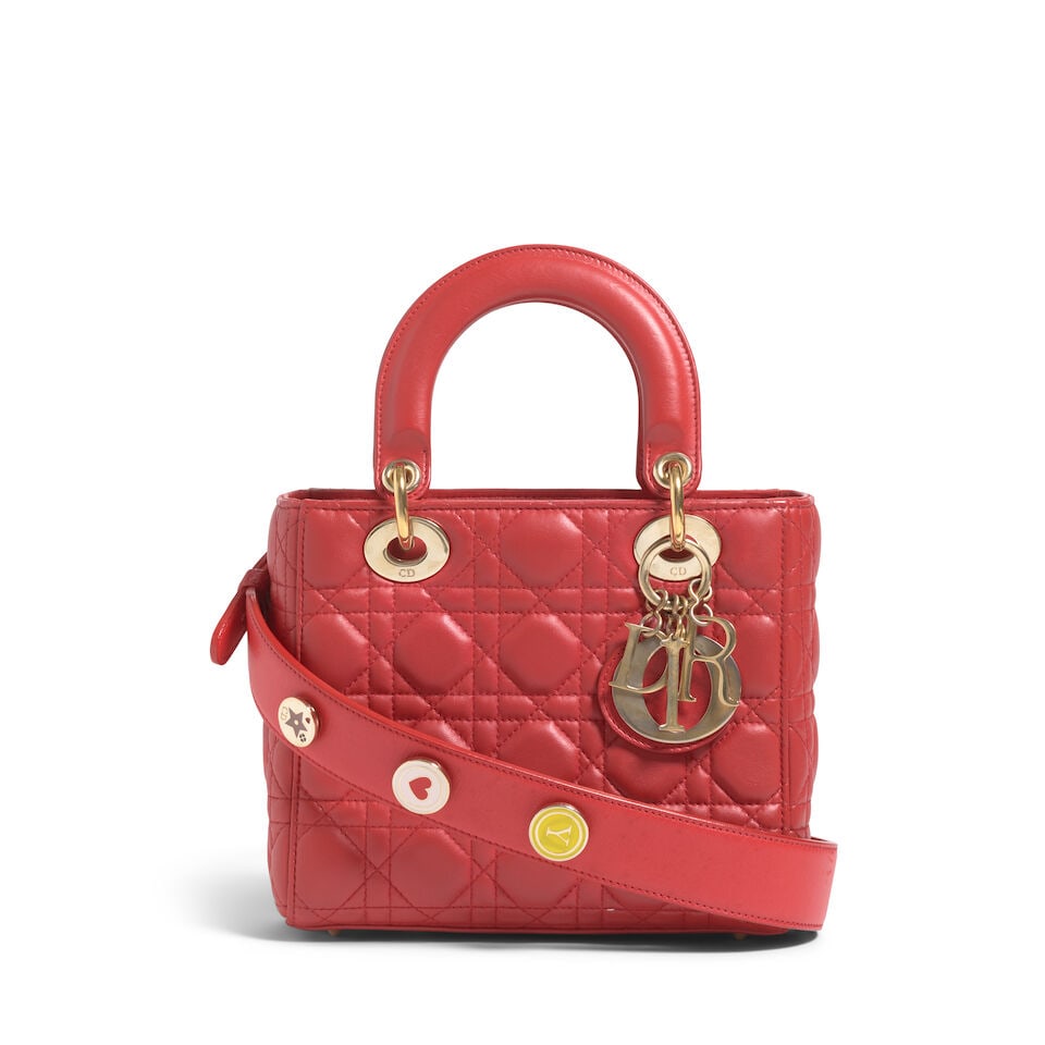 CHRISTIAN DIOR: RED CANNAGE LEATHER LUCKY BADGES LADY DIOR 2018 | Maria Grazia Chiuri: CHRISTIAN DIOR: RED CANNAGE LEATHER LUCKY BADGES LADY DIOR 2018 | Maria Grazia Chiuri • Red Leather Cannage Quilted Exterior • Gold Tone Hardware and Protective Feet at Base •