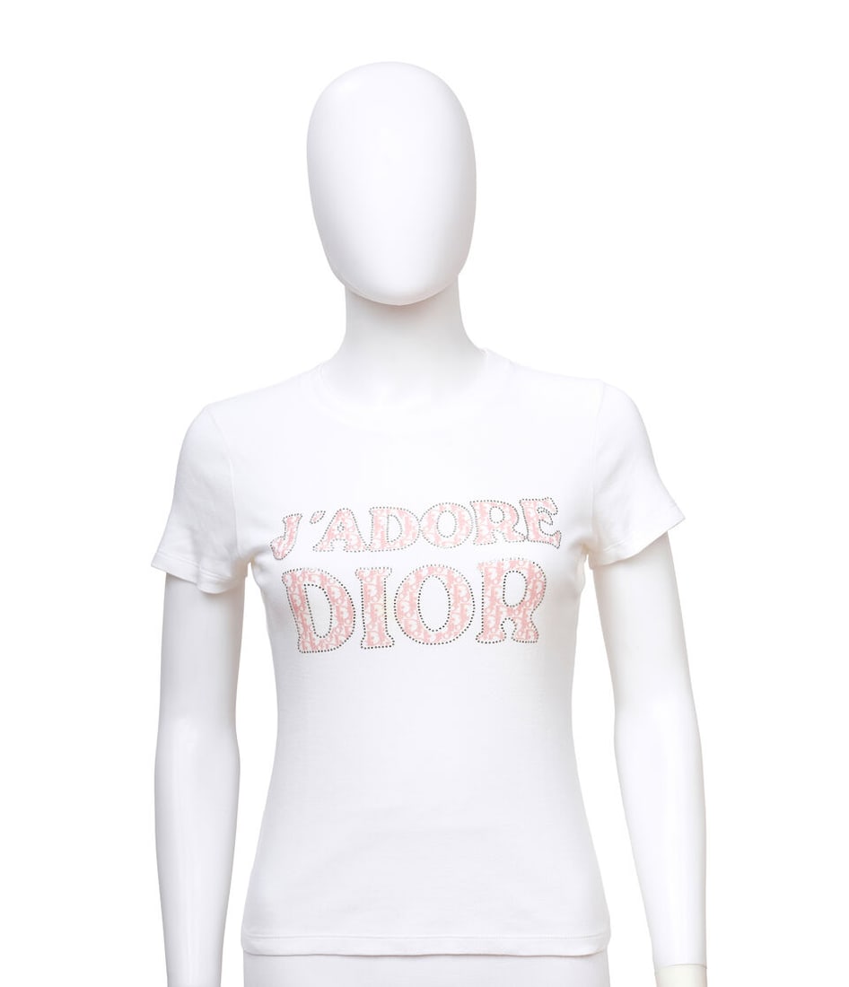 CHRISTIAN DIOR: WHITE CRYSTAL EMBELLISHED DIORISSIMO 'J'ADORE' T-SHIRT Spring 2004 | John Galliano (1 of 4)