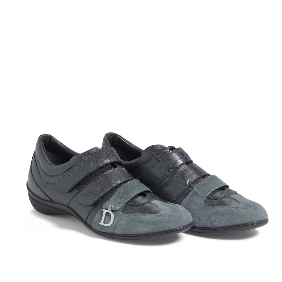 CHRISTIAN DIOR: BLACK AND GREY VELCRO CHARM SNEAKERS (1 of 1)
