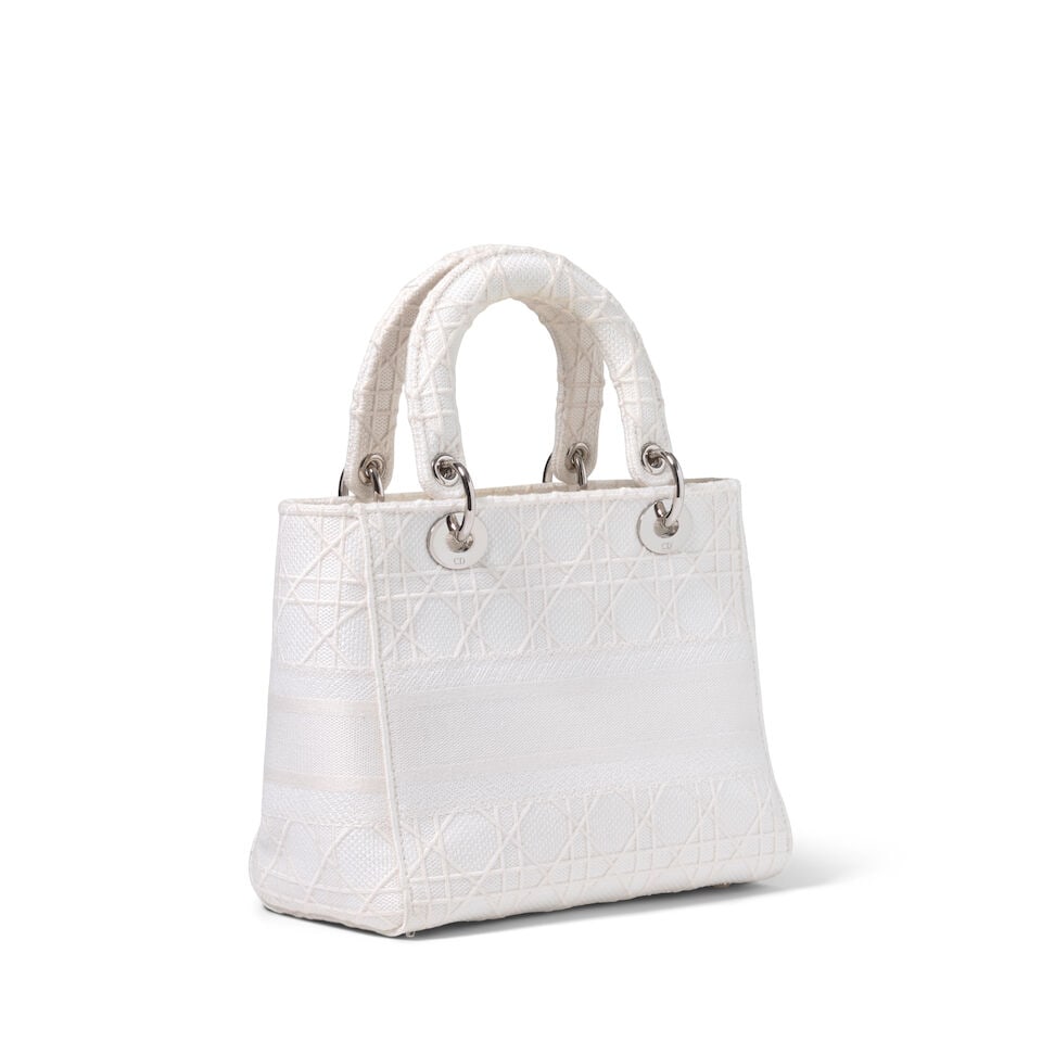 CHRISTIAN DIOR: WHITE EMBROIDERED CANNAGE CANVAS MEDIUM D-LITE 2020 | Maria Grazia Chiuri - 6