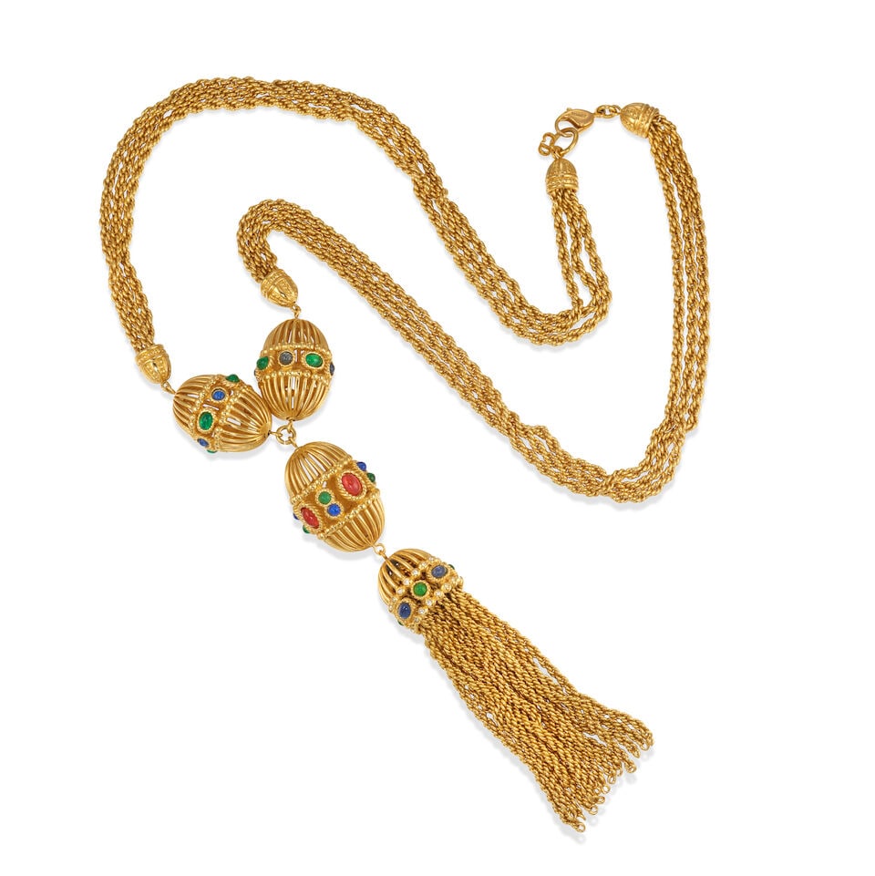 CHRISTIAN DIOR: CABOCHON EMBELLISHED TASSEL NECKLACE 1970'S | Marc Bohan (1 of 1)