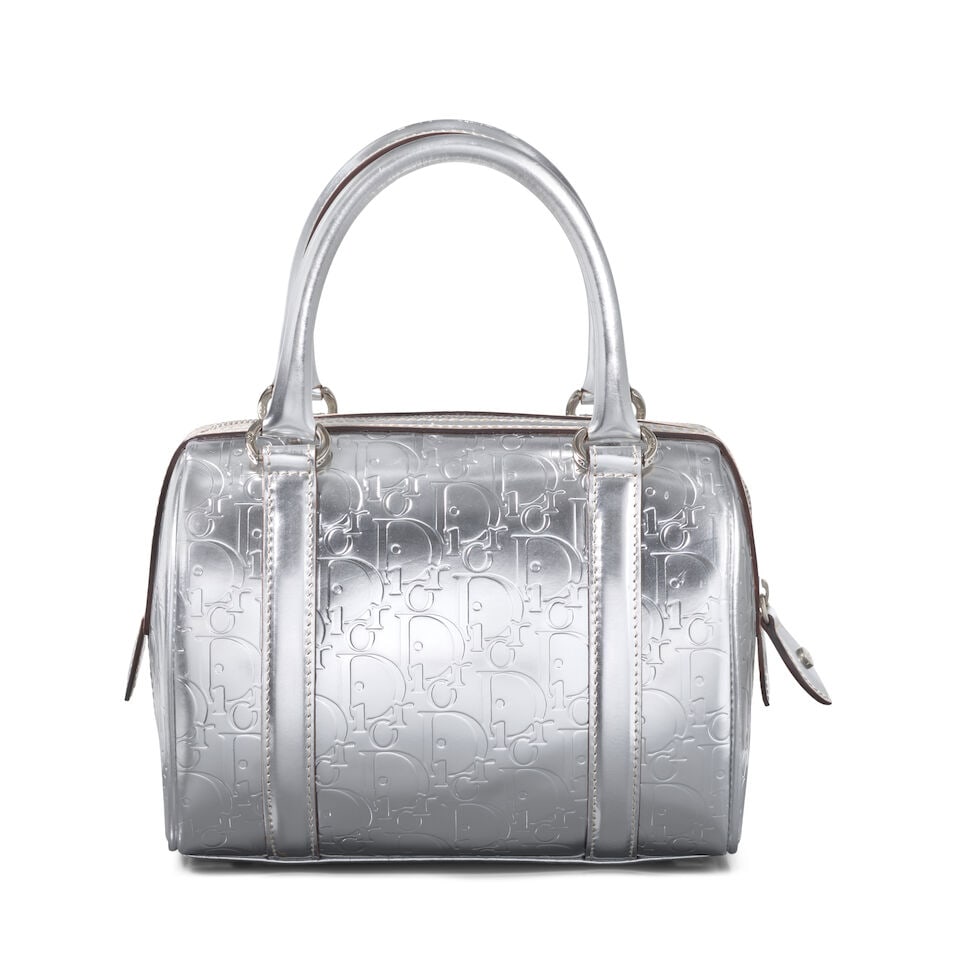 CHRISTIAN DIOR: METALLIC SILVER DIORISSIMO EMBOSSED LEATHER BOSTON BAG 2008 | John Galliano (1 of 4)