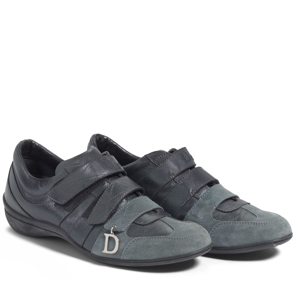 CHRISTIAN DIOR: BLACK AND GREY VELCRO CHARM SNEAKERS (1 of 1)