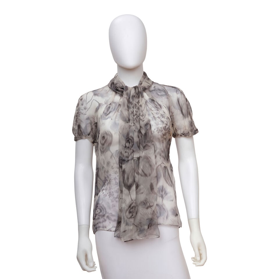 CHRISTIAN DIOR: SHEER PRINT CHIFFON BLOUSE AND SCARF Fall 2009 | John Galliano (1 of 3)