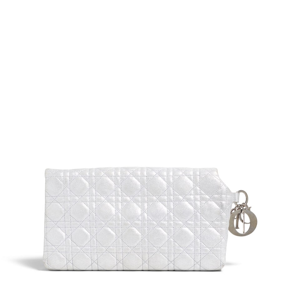 CHRISTIAN DIOR: METALLIC SILVER CANNAGE LEATHER LADY DIOR CLUTCH 2008 | John Galliano - 2