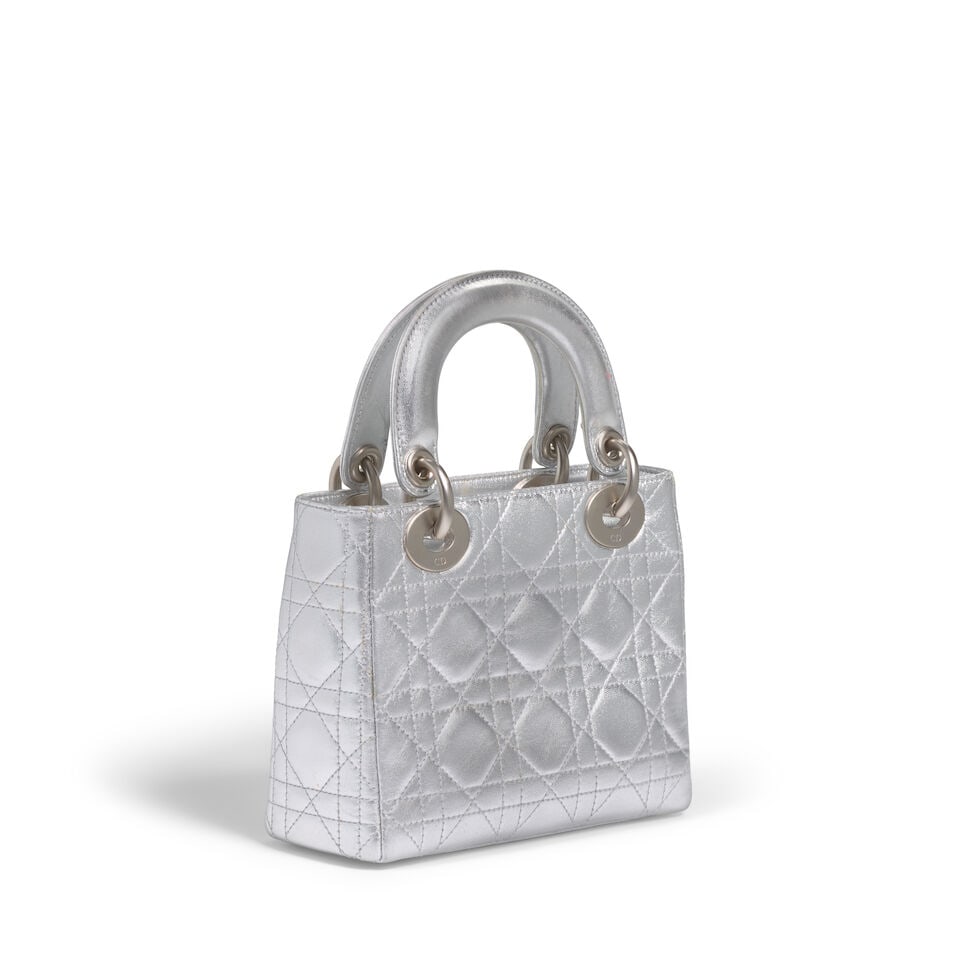CHRISTIAN DIOR: SILVER CANNAGE LEATHER MINI LADY DIOR 1997 | John Galliano - 4