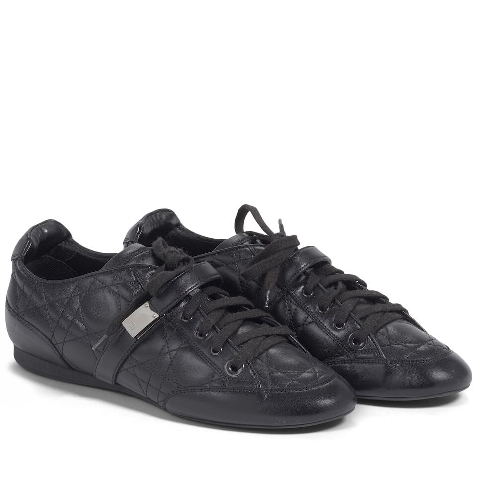 CHRISTIAN DIOR: BLACK LEATHER CANNAGE LOW TOP SNEAKERS (1 of 1)