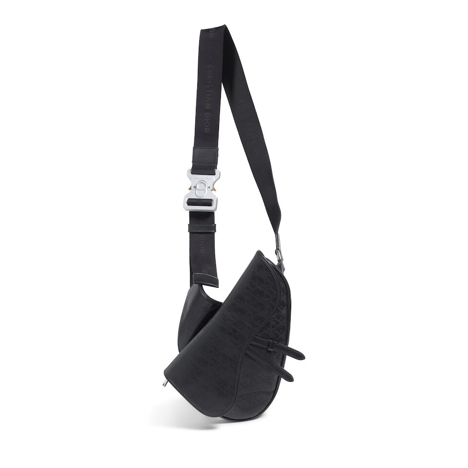 DIOR HOMME: BLACK OBLIQUE GALAXY LEATHER SADDLE BAG 2020 | Kim Jones - 2