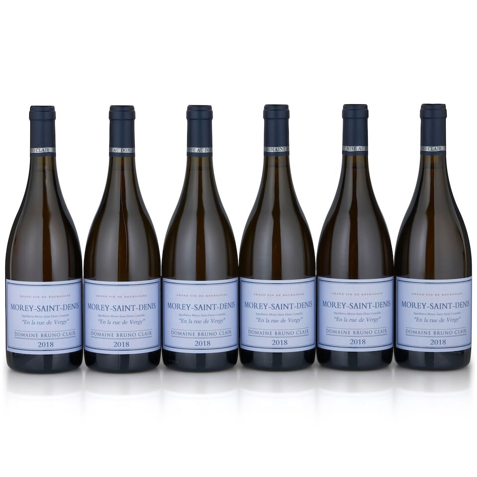 Bruno Clair, Morey Saint Denis En la Rue de Vergy Blanc, 2018 (6 bottles, 750ml): Bruno Clair, Morey Saint Denis En la Rue de Vergy Blanc, 2018 (6 bottles, 750ml) Region: Cote de Nuits Packaging: original carton Footnotes: Burgundy This lot is subject to the following lot symbols: