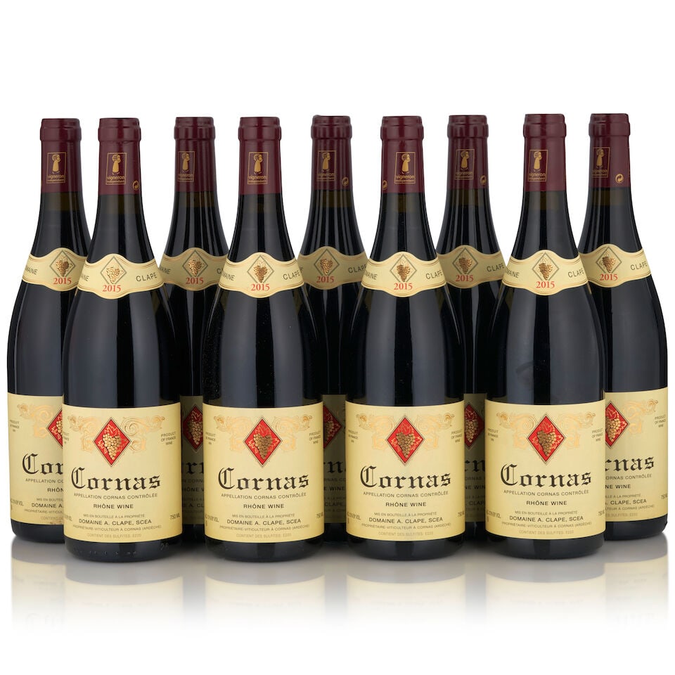Clape, Cornas, 2015 (9 bottles, 750ml): Clape, Cornas, 2015 (9 bottles, 750ml) Region: Northern Rhone This lot is subject to the following lot symbols: • • Zero rated for tax, no tax will be added to the Hammer Price or the