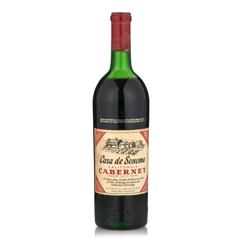 El Gavilan Casa de Sonoma Cabernet Sauvignon, 1941 (1 bottle, 750ml): El Gavilan Casa de Sonoma Cabernet Sauvignon, 1941 (1 bottle, 750ml) Region: California Fill Level: top shoulder Notes: From the personal cellars of August Sebastiani, recorked at Sebastiani