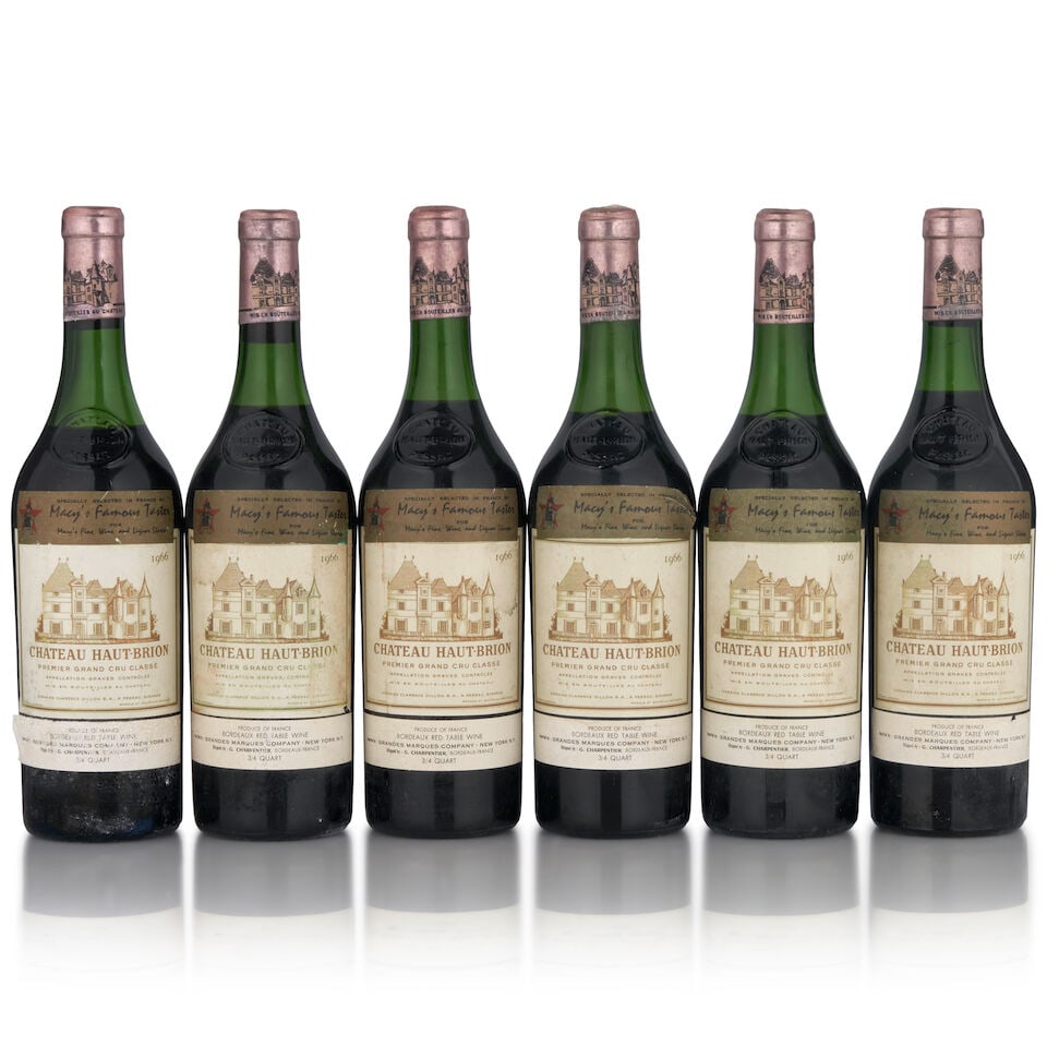 Chateau Haut Brion, 1966 (6 bottles, 750ml): Chateau Haut Brion, 1966 (6 bottles, 750ml) Region: Pessac Leognan Fill Level: one 3cm, one 4cm, one 4.5cm, two 5cm, one 5.5cm Capsule: oxidized, corroded Label: lightly stained