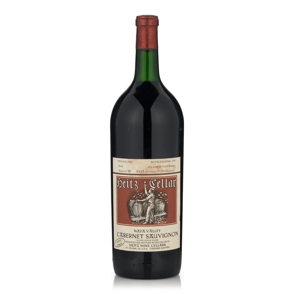 Heitz Cabernet Sauvignon Martha's Vineyard, 1984 (1 bottle, 1.5L): Heitz Cabernet Sauvignon Martha's Vineyard, 1984 (1 bottle, 1.5L) Region: Napa Valley Fill Level: very top shoulder Capsule: lightly corroded, stained Label: damp stained, lightly scuffed at right