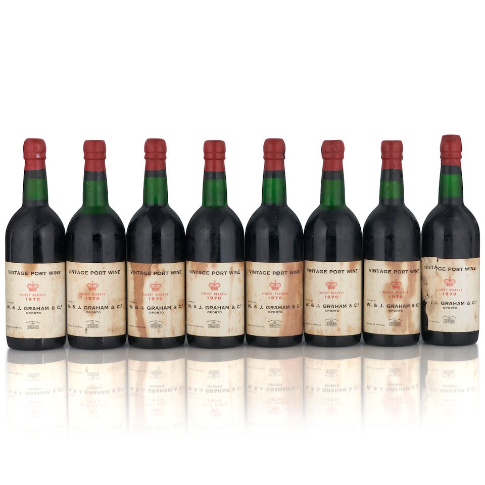 Graham's Vintage Port, 1970 (8 bottles, 750ml): Graham's Vintage Port, 1970 (8 bottles, 750ml) Region: Portugal Fill Level: three into neck, three bottom neck, one very top shoulder, one top shoulder Label: bin soiled, damp