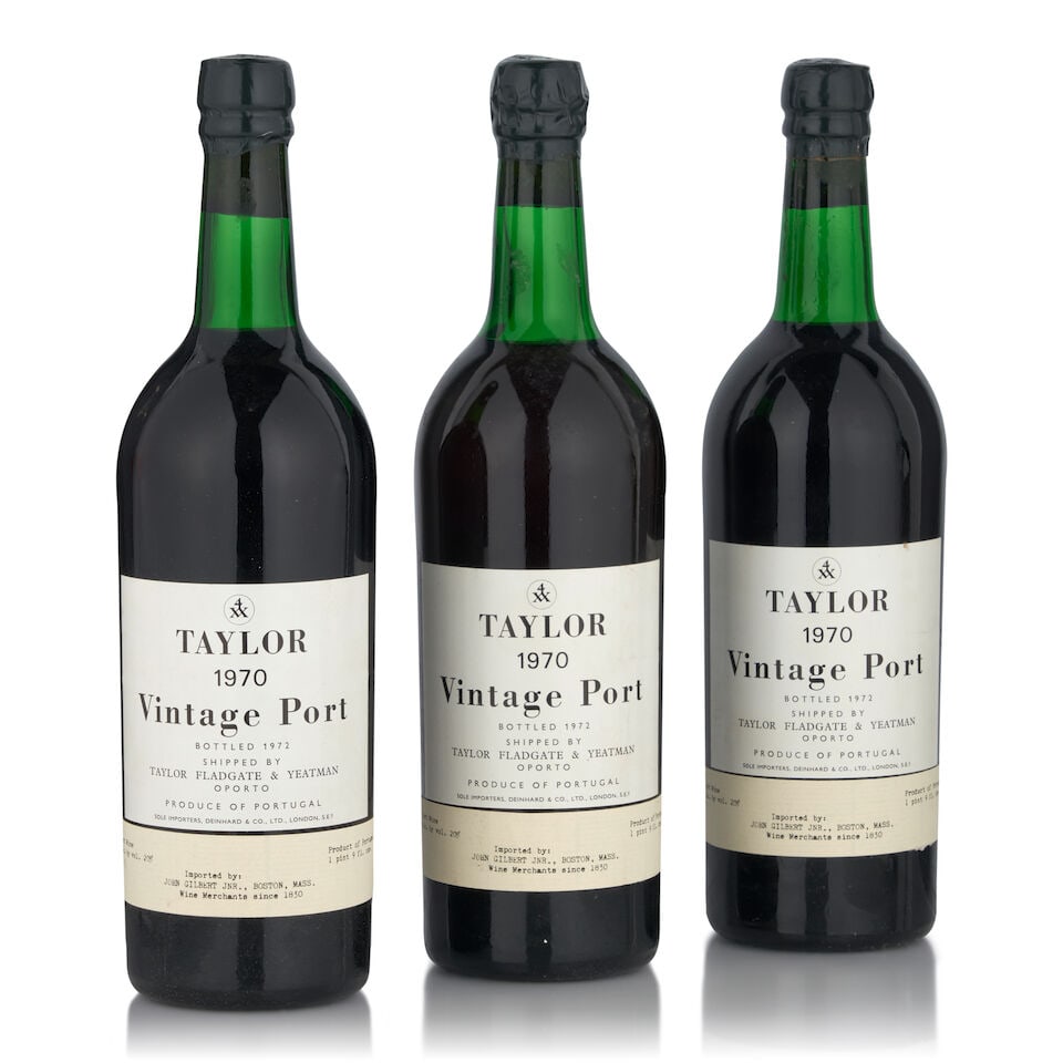 Taylor Vintage Port, 1970 (3 bottles, 750ml): Taylor Vintage Port, 1970 (3 bottles, 750ml) Region: Portugal Fill Level: one very top shoulder, two bottom neck Miscellaneous: one with signs of old seepage Footnotes: Fortified This lot is subject t