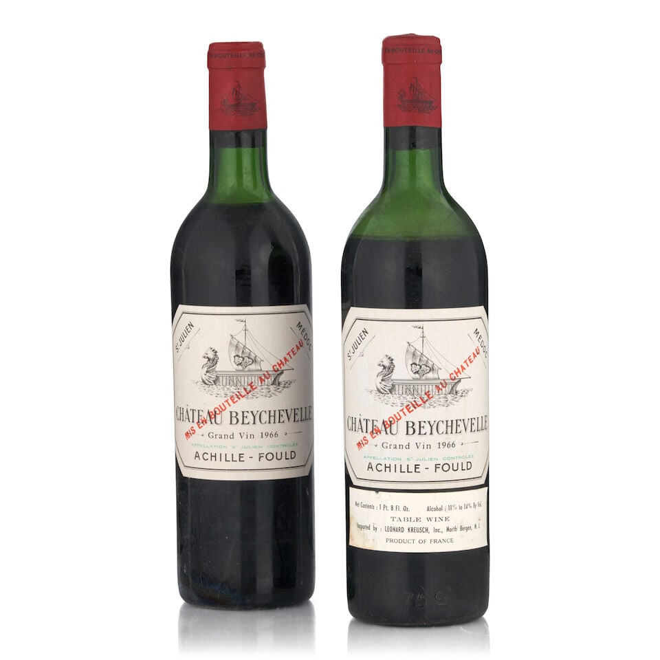 Chateau Beychevelle, 1966 (2 bottles, 750ml): Chateau Beychevelle, 1966 (2 bottles, 750ml) Region: St. Julien Fill Level: one top shoulder, one mid shoulder Capsule: lightly worn, corroded Miscellaneous: one with signs of old seepage Footnotes: B