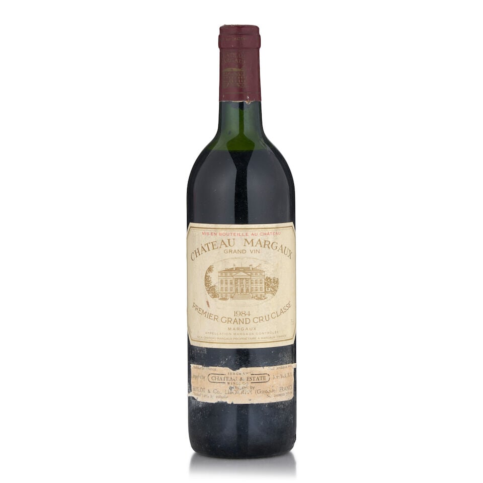 Chateau Margaux, 1984 (1 bottle, 750ml): Chateau Margaux, 1984 (1 bottle, 750ml) Region: Margaux Fill Level: upper shoulder Capsule: corroded, worn Label: worn, faded Miscellaneous: signs of old seepage Footnotes: Bordeaux, Left Bank This lo