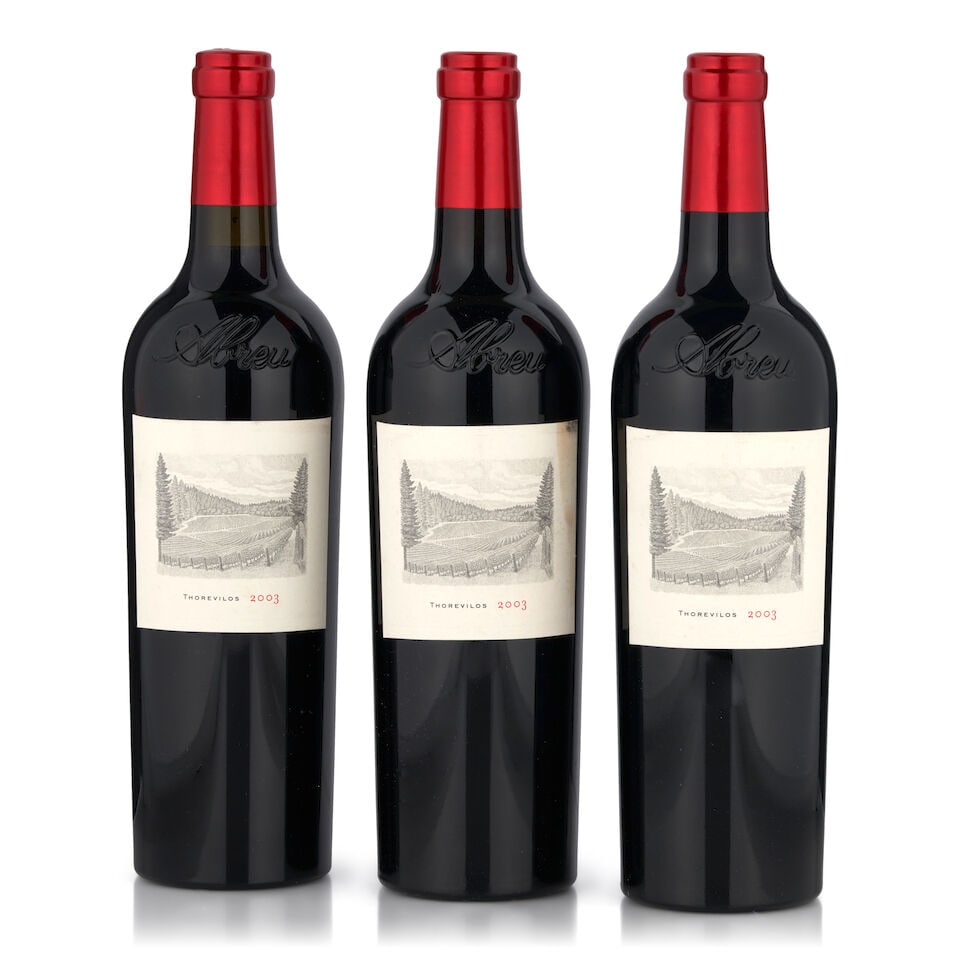Abreu Thorevilos, 2003 (3 bottles, 750ml): Abreu Thorevilos, 2003 (3 bottles, 750ml) Region: Napa Valley Fill Level: bottom neck Label: one lightly stained Packaging: original case Footnotes: California This lot is subject to the following lot