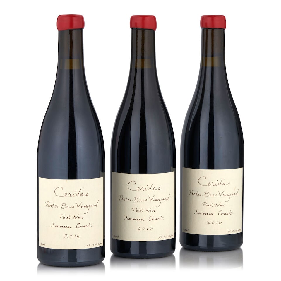 Ceritas Pinot Noir Porter Bass Vineyard, 2016 (3 bottles, 750ml): Ceritas Pinot Noir Porter Bass Vineyard, 2016 (3 bottles, 750ml) Region: Sonoma Footnotes: California This lot is subject to the following lot symbols: • • Zero rated for tax, no tax will